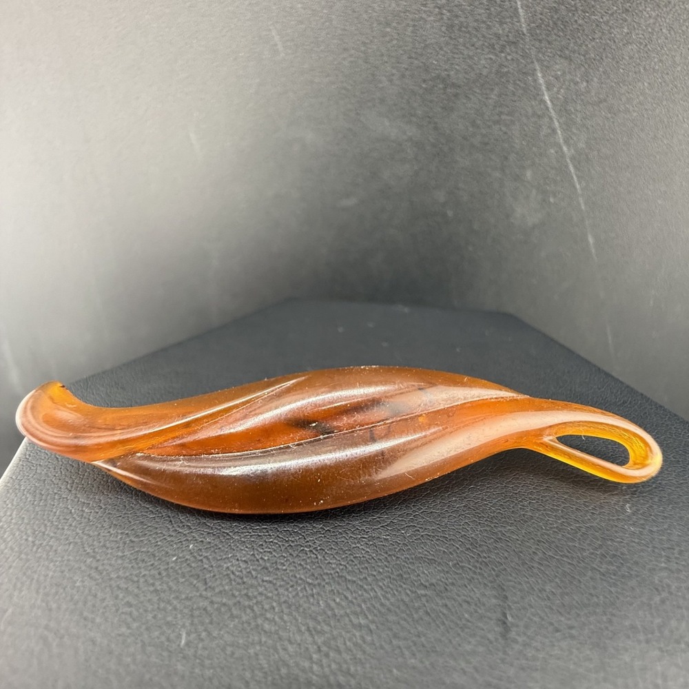 Vintage Avon Hair Clip Brown Amber Acrylic Faux Tortoise Leaf Barrette